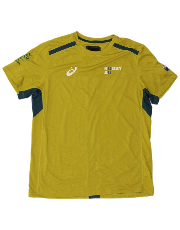 Asics Herren Grafik-T-Shirt Top 2XL Gelbes Colourblock-Polyester