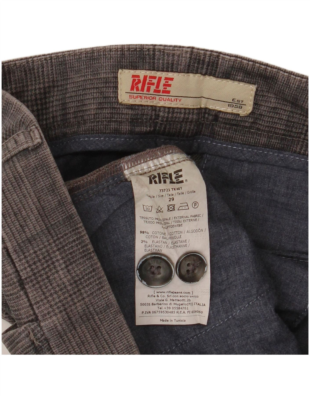 Rifle Slim Chino-Hose für Herren, W29, L34, grau karierte Baumwolle