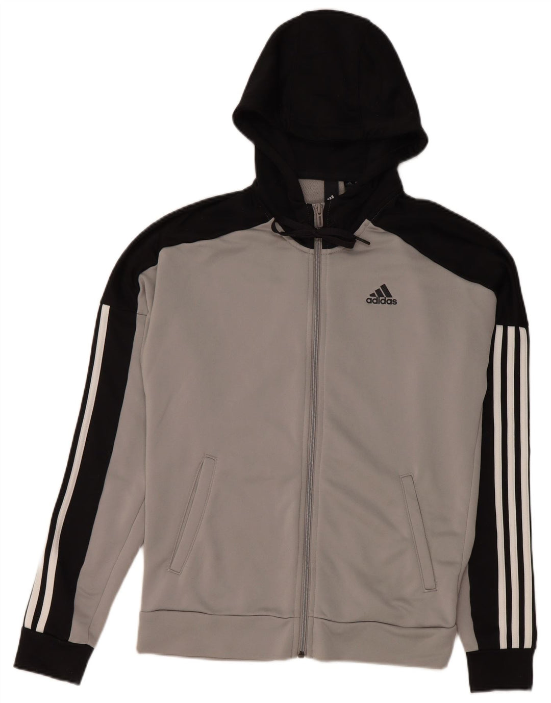 Adidas Herren-Kapuzenpullover mit Reißverschluss, klein, graues Farbblock-Polyester