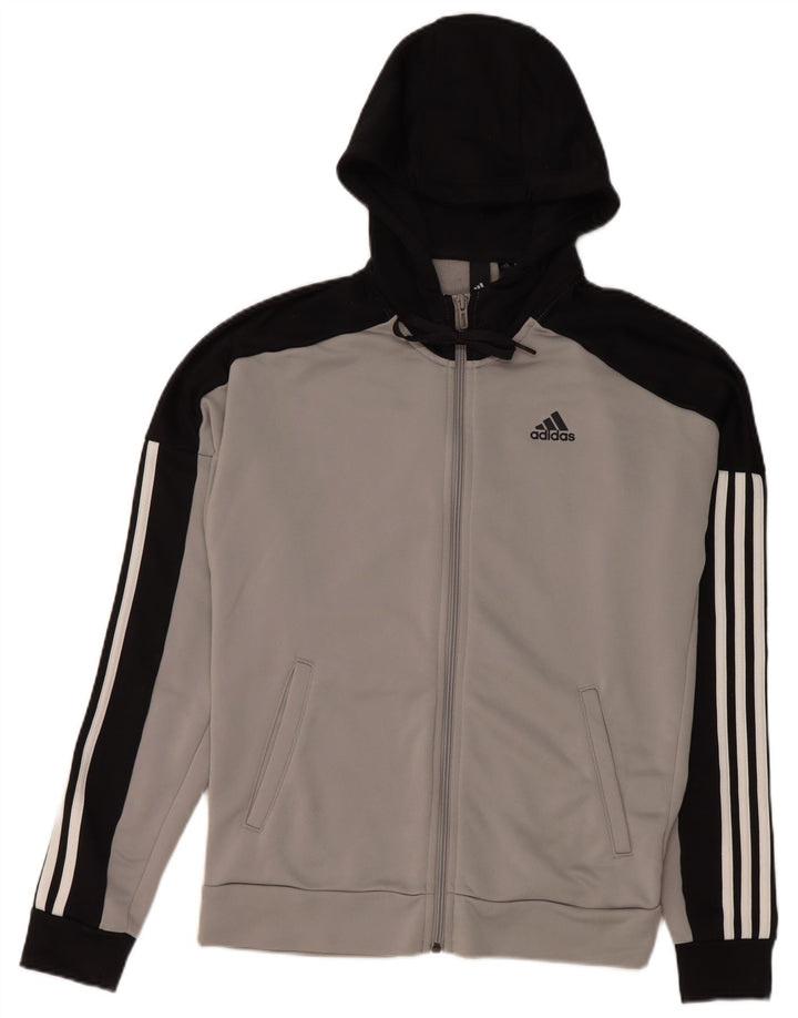 Adidas Herren-Kapuzenpullover mit Reißverschluss, klein, graues Farbblock-Polyester