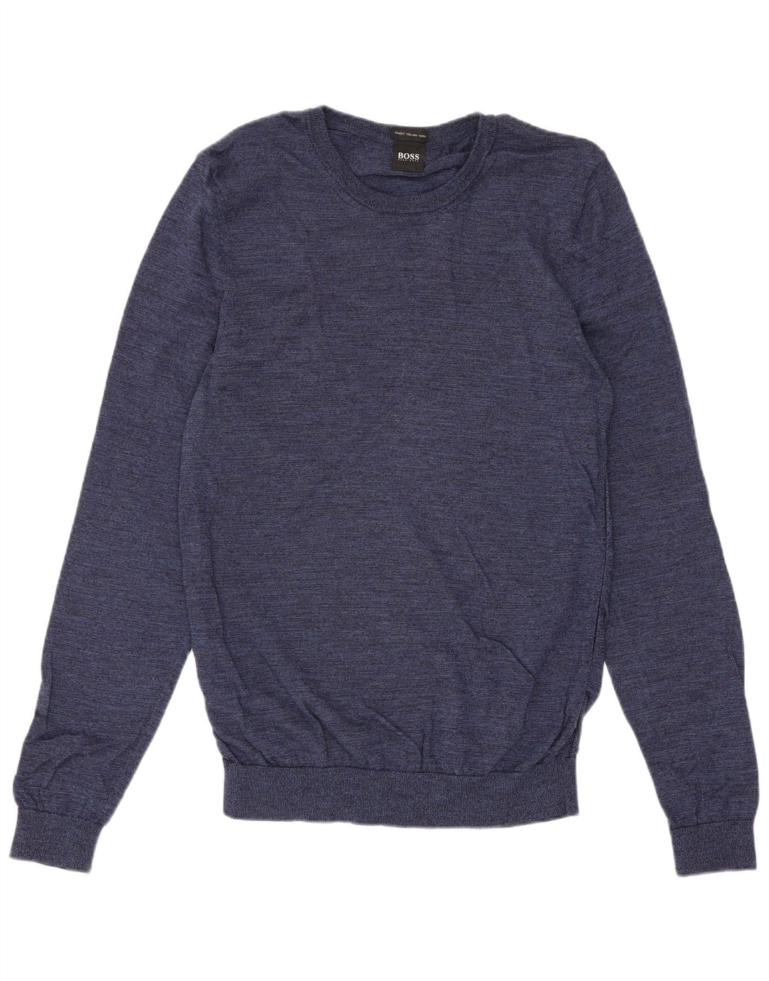 Hugo Boss Herren-Pullover mit Rundhalsausschnitt, mittlere marineblaue Wolle