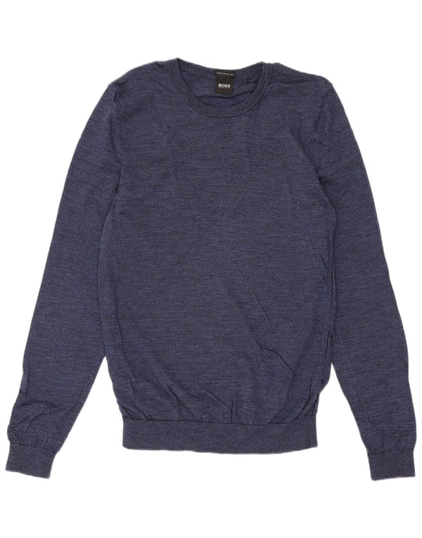 Hugo Boss Herren-Pullover mit Rundhalsausschnitt, mittlere marineblaue Wolle