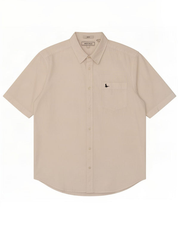 Jack Wills Herren-Hemd, kurzärmelig, Slim-Fit, Größe L, aus weißer Baumwolle