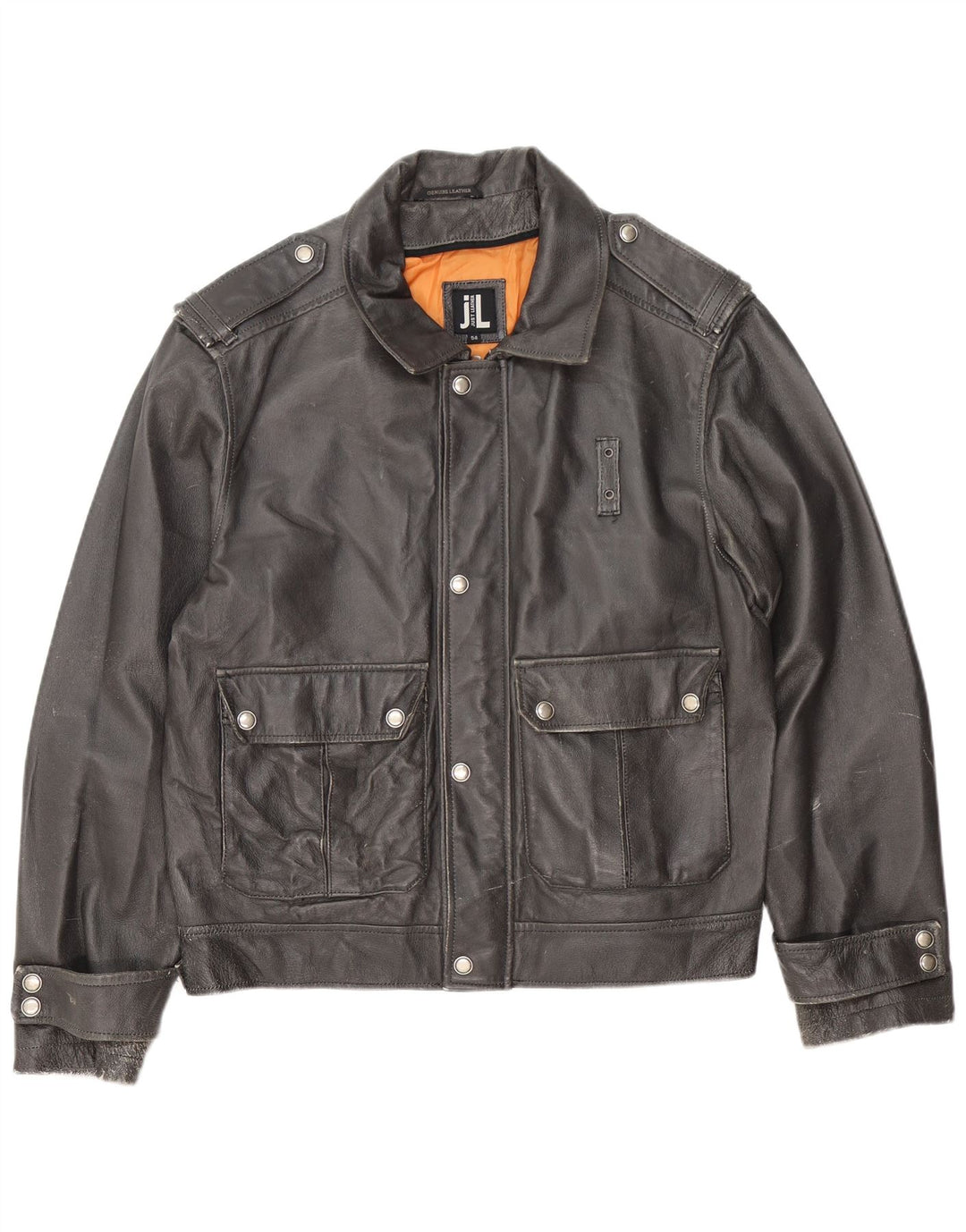 Vintage Herren Militärlederjacke IT 54 2XL Schwarzes Leder