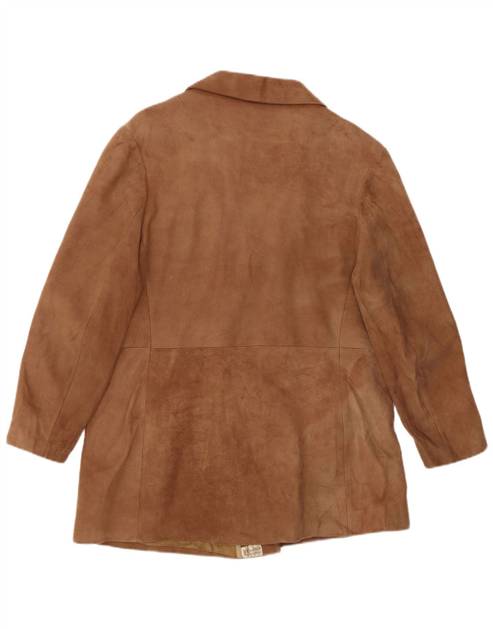 VINTAGE Zweireihiger Damen-Wildledermantel EU 50 3XL Braunes Leder
