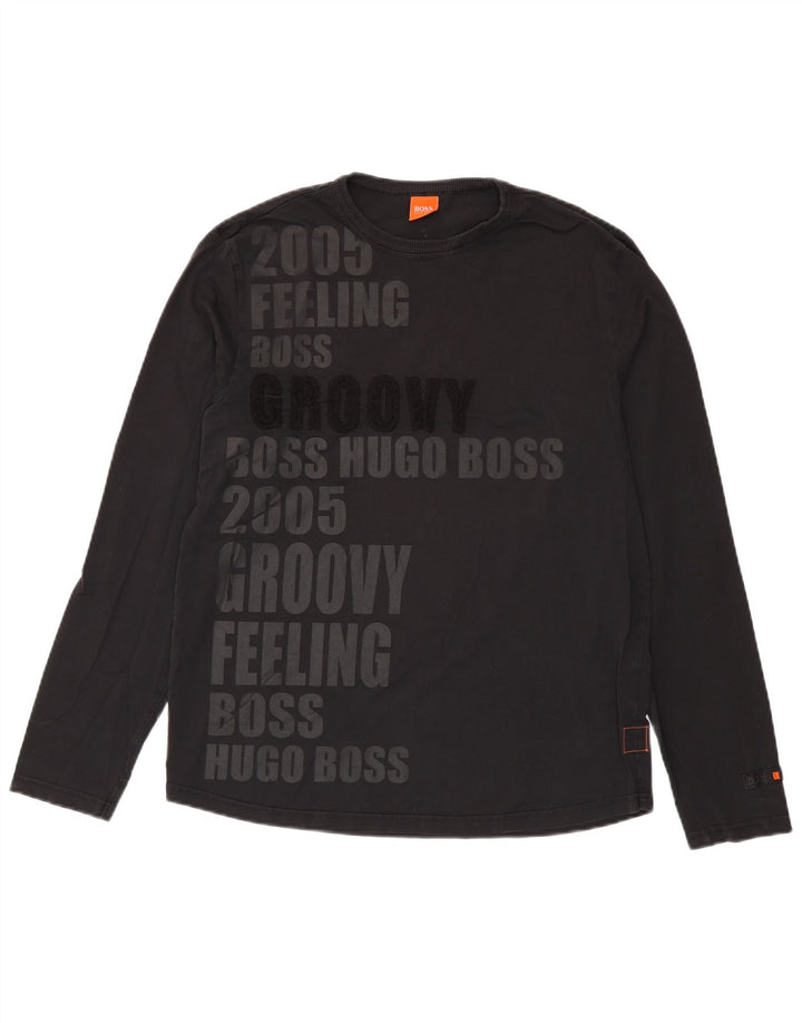 Hugo Boss Herren-Grafik-Oberteil, langärmelig, mittelschwarz, Baumwolle