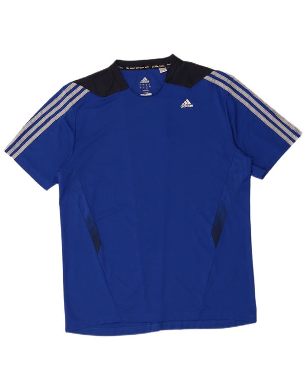 ADIDAS Herren Climacool T-Shirt Top, großes blaues Farbblock-Polyester