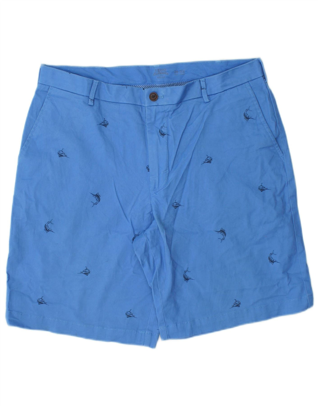 IZOD Herren Salt Water Chino Shorts W34 Große blau gepunktete Baumwolle