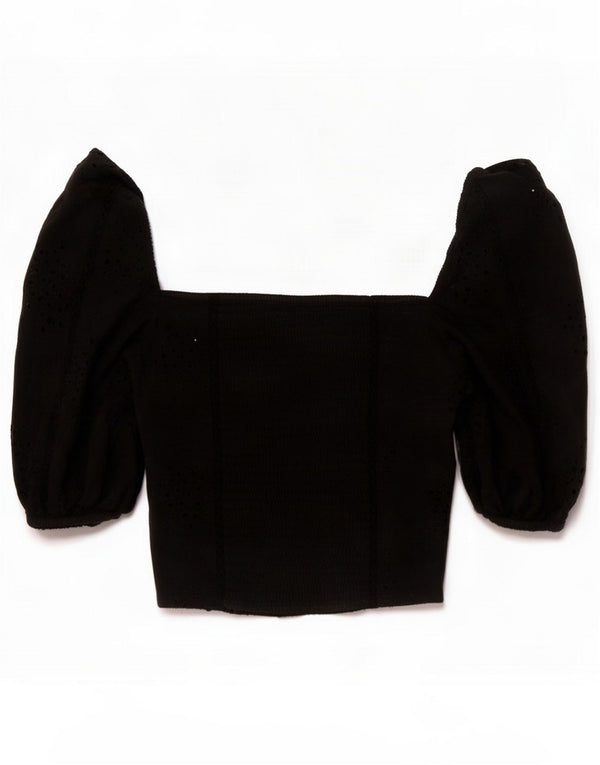Zara Damen 3/4-Ärmel Crop Off Shoulder Top UK 6 XS Schwarz