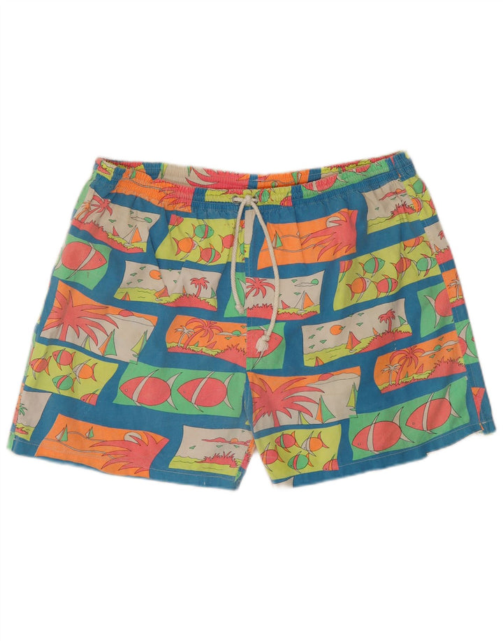 Vintage Herren-Badeshorts mit abstraktem Muster, mittelgroß, mehrfarbig