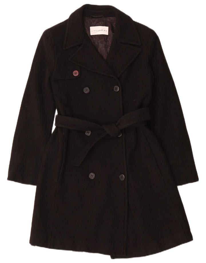 Lineaemme Damen Zweireihiger Mantel UK 8 Small Schwarze Wolle
