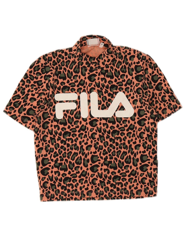 Fila Damen Crop Graphic T-Shirt Top UK 8 Small Pink Animal Print Baumwolle