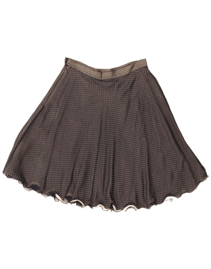 Vintage Damen A-Linienrock IT 44 Medium W28 Schwarz gefleckte Seide