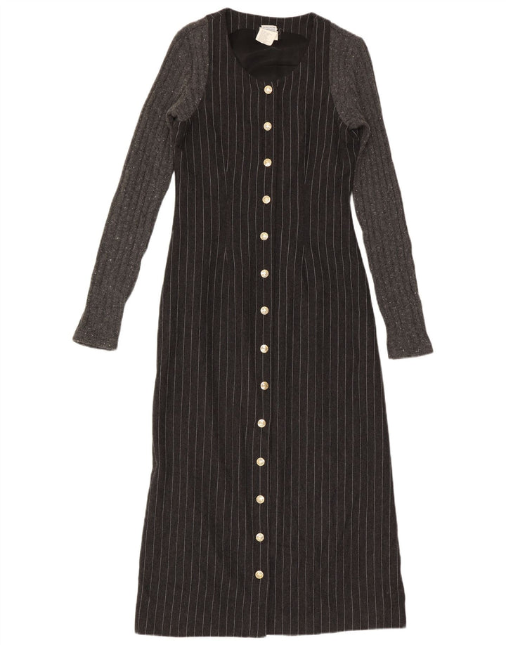 Dolce & Gabbana Damen Langarm-Maxikleid IT 42 Mittelgrauer Nadelstreifen