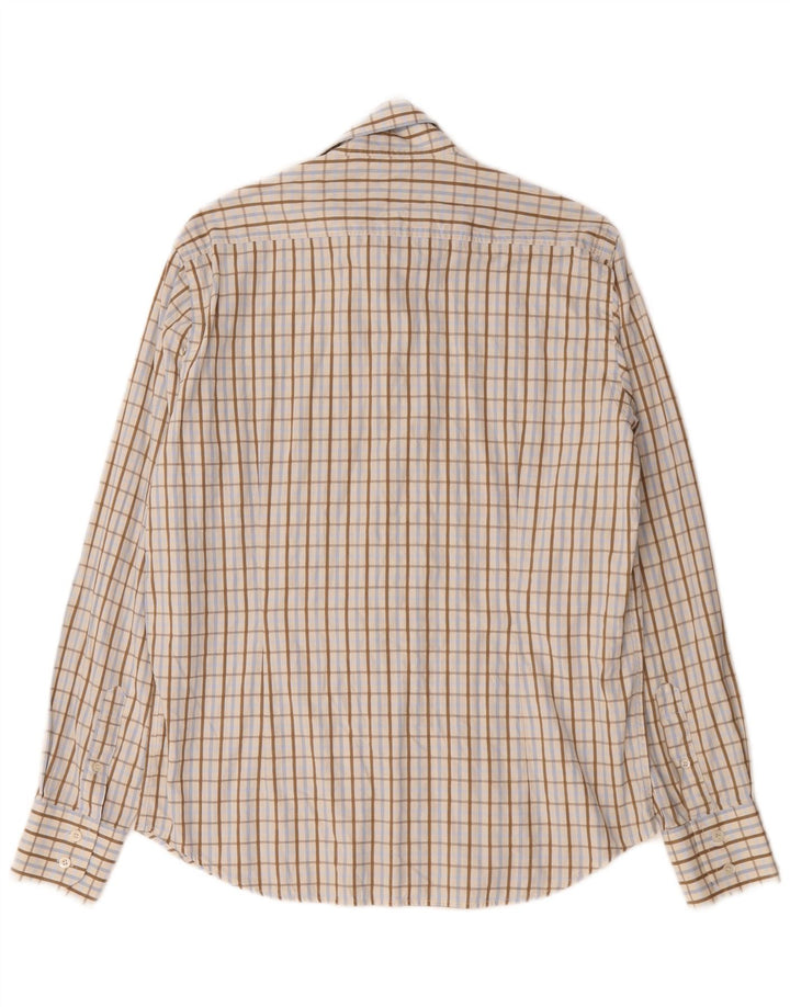 Ted Baker Herrenhemd, Größe 3, mittelbeige, karierte Baumwolle