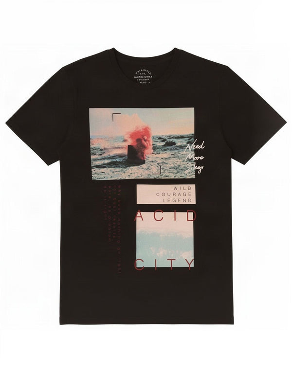 Jack & Jones Herren-T-Shirt mit Grafik, mittelschwarze Baumwolle