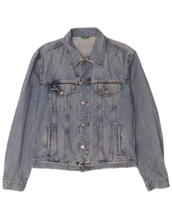 Benetton Herren Jeansjacke UK 40 Große blaue Baumwolle
