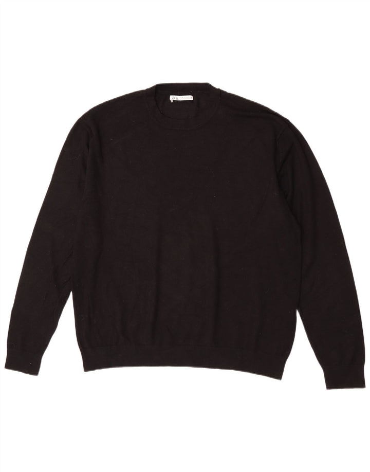 Zara Herren-Pullover mit Rundhalsausschnitt, mittlere schwarze Viskose