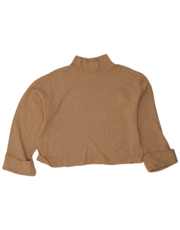 Zara Damen Crop Oversized Top Langarm UK 14 Medium Beige