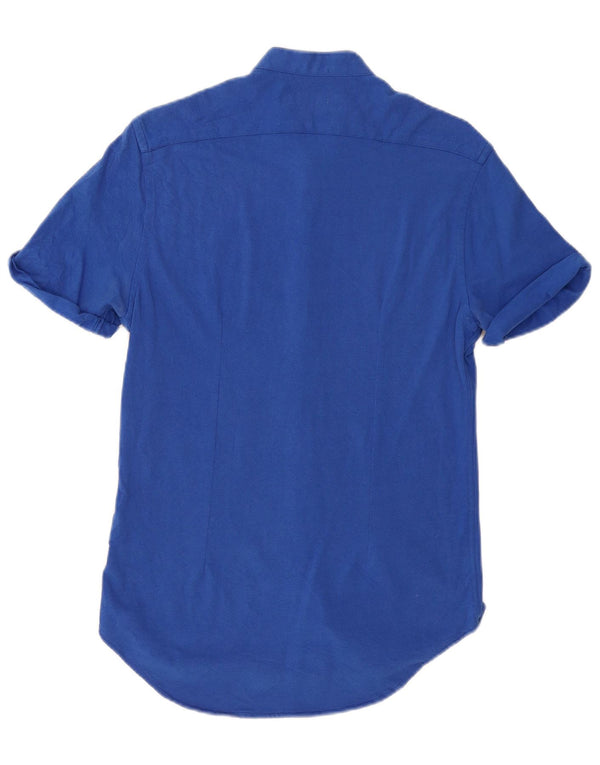 ZARA Herren Slim Fit Kurzarmhemd Mittelblaue Baumwolle