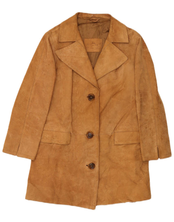 Vintage Damen Wildleder 3-Knopf-Blazerjacke UK 12 Mittelbeige