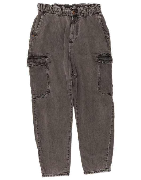 Zara Damen Crop Cargo Loose Jeans EU 40 Medium W32 L25 Graue Baumwolle