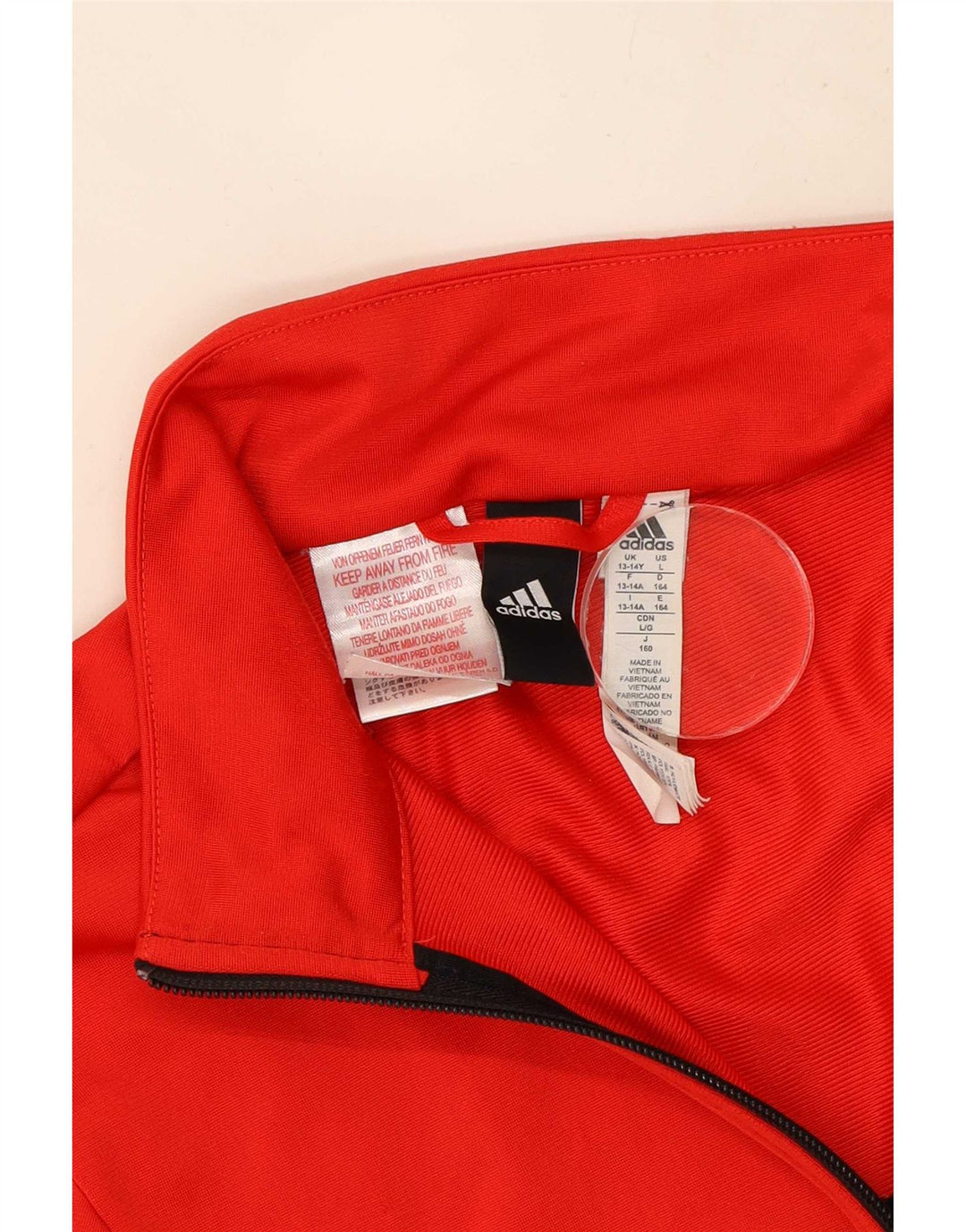 Adidas Jungen-Trainingsanzug-Top-Jacke, 13–14 Jahre, rotes Farbblock-Polyester