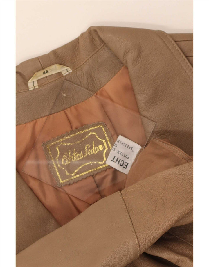 Vintage Damen 3 Knopf Leder Blazer Jacke EU 46 XL Beige