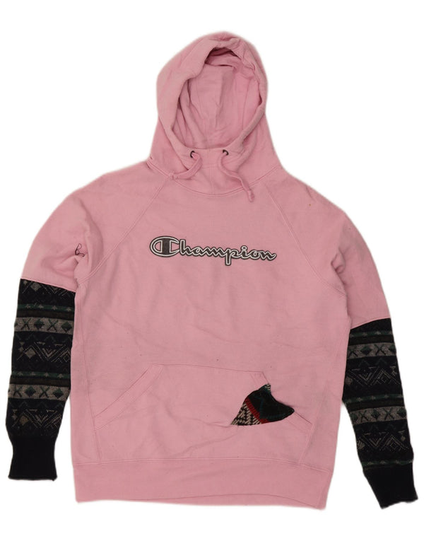Champion Womens Graphic Hoodie Pullover UK 10 Small Rosa Farbblock