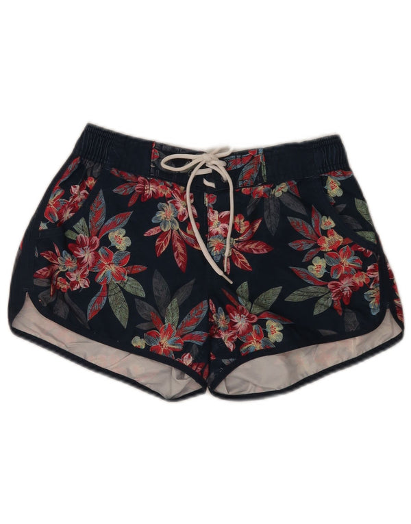 Fat Face Damen-Badeshorts, Größe S, Marineblau, Blumenmuster, Polyester