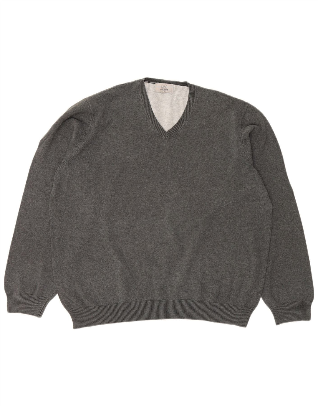 Marks & Spencer Herren-Pullover mit V-Ausschnitt, 2XL, graue Baumwolle