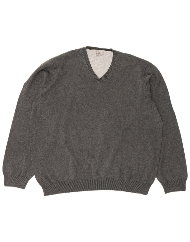 Marks & Spencer Herren-Pullover mit V-Ausschnitt, 2XL, graue Baumwolle