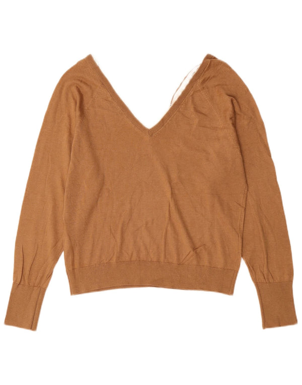 Zara Damen Crop V-Ausschnitt Pullover Pullover UK 12 Mittelbraun Lyocell