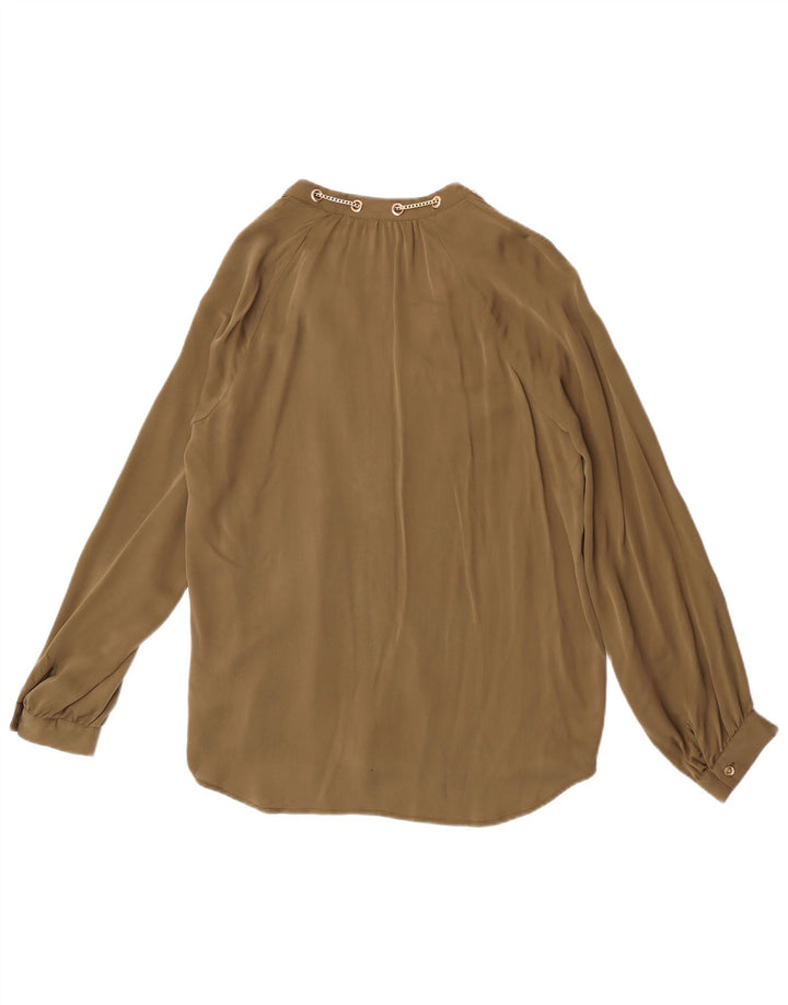 Michael Kors Langarm-Blusenoberteil für Damen, UK 16, Größe L, Khaki, Seide