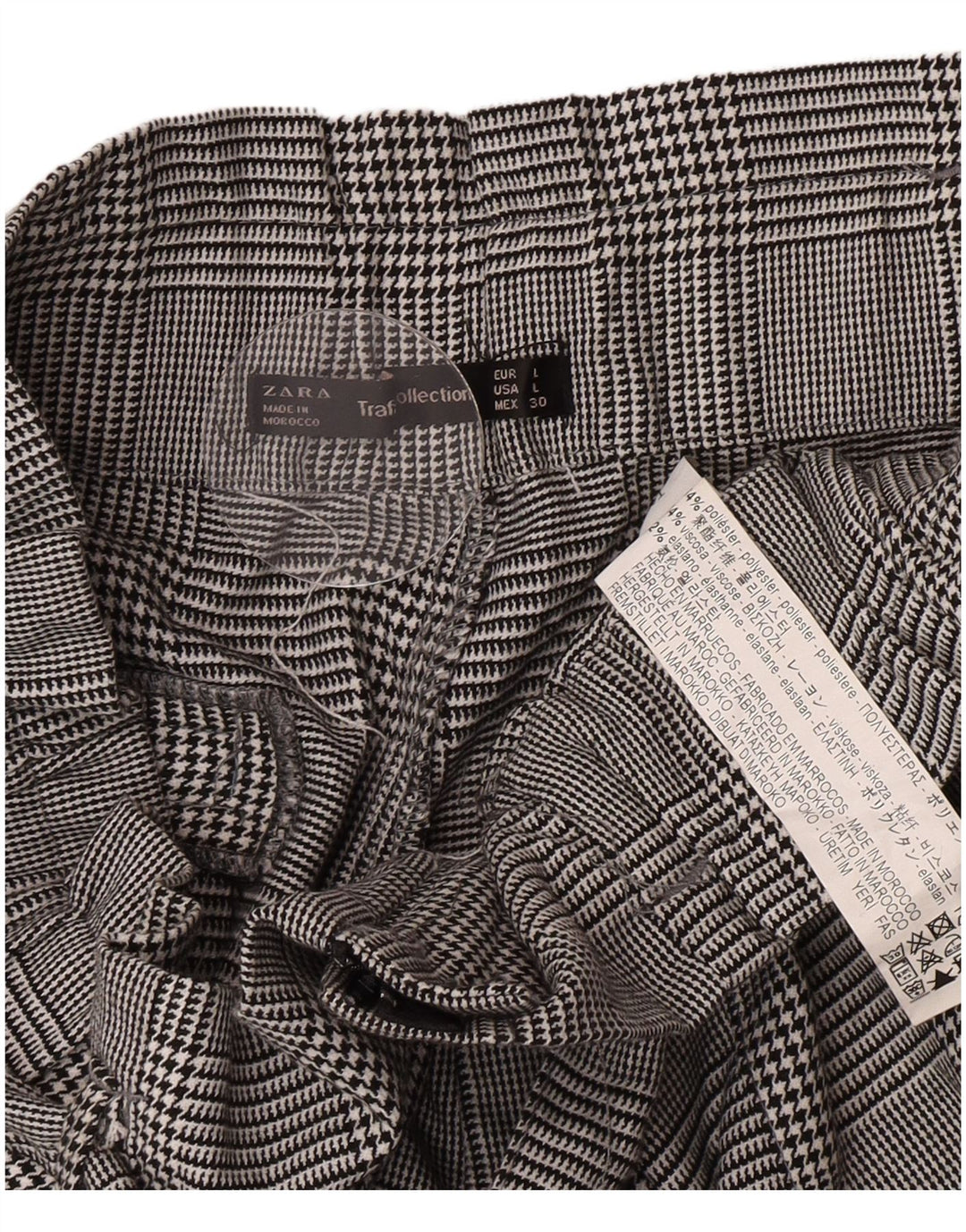 Zara Damen-Chinoshorts mit hoher Taille, Größe L, W30, graues Hahnentritt-Polyester