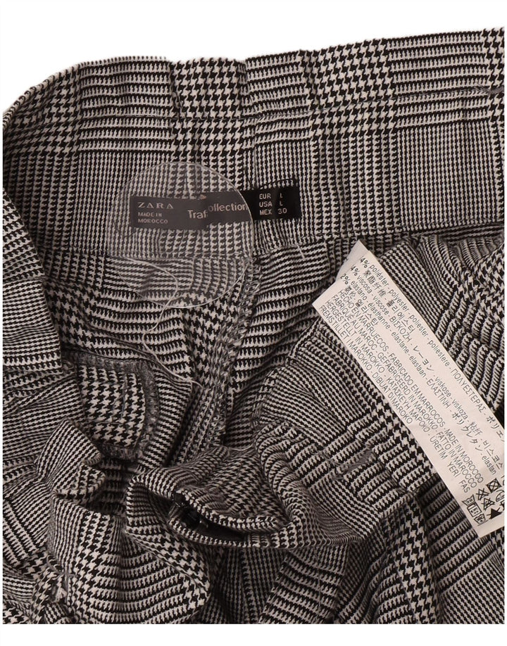 Zara Damen-Chinoshorts mit hoher Taille, Größe L, W30, graues Hahnentritt-Polyester