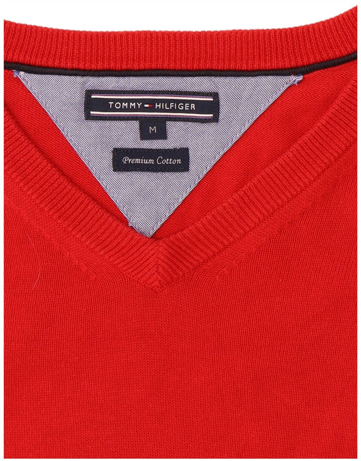 Tommy Hilfiger Herren-Pullover mit V-Ausschnitt aus mittelroter Baumwolle