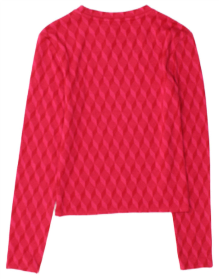 Zara Damen Crop Top Langarm UK 10 Small Rosa Geometrisch Polyester