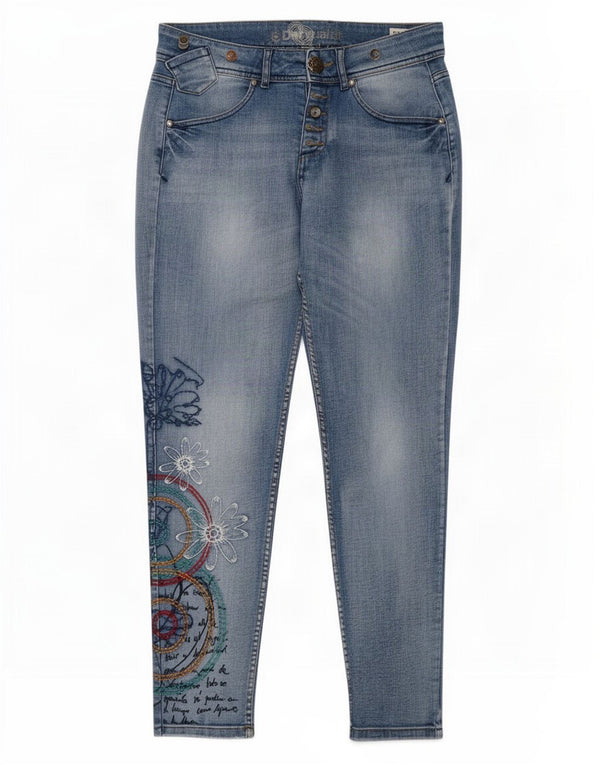 Desigual Damen Graphic Straight Jeans W26 L30 Blau