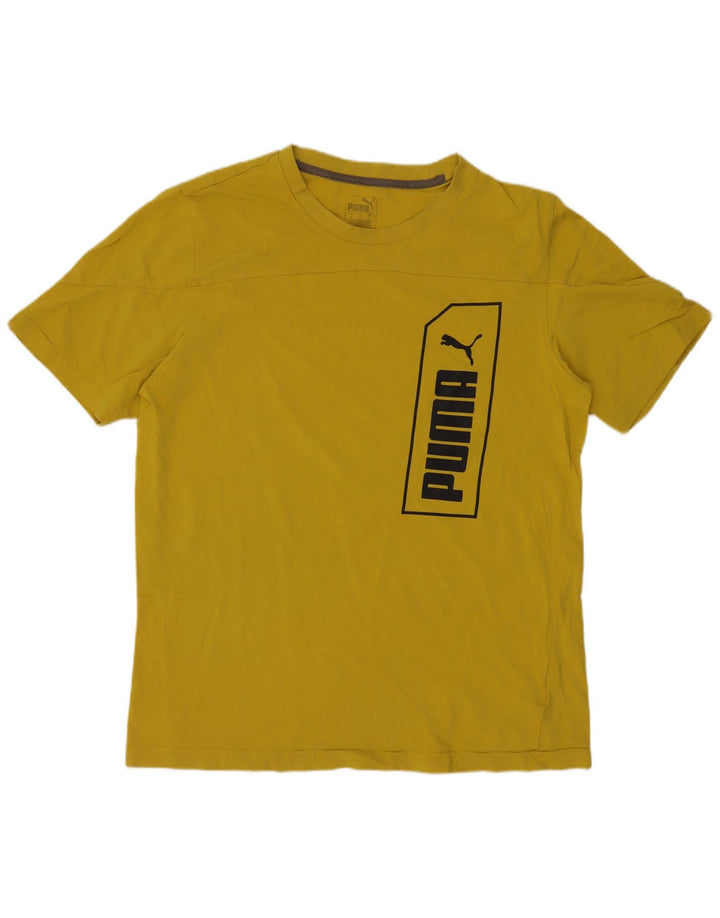Puma Herren Grafik T-Shirt Top Small Gelb Baumwolle