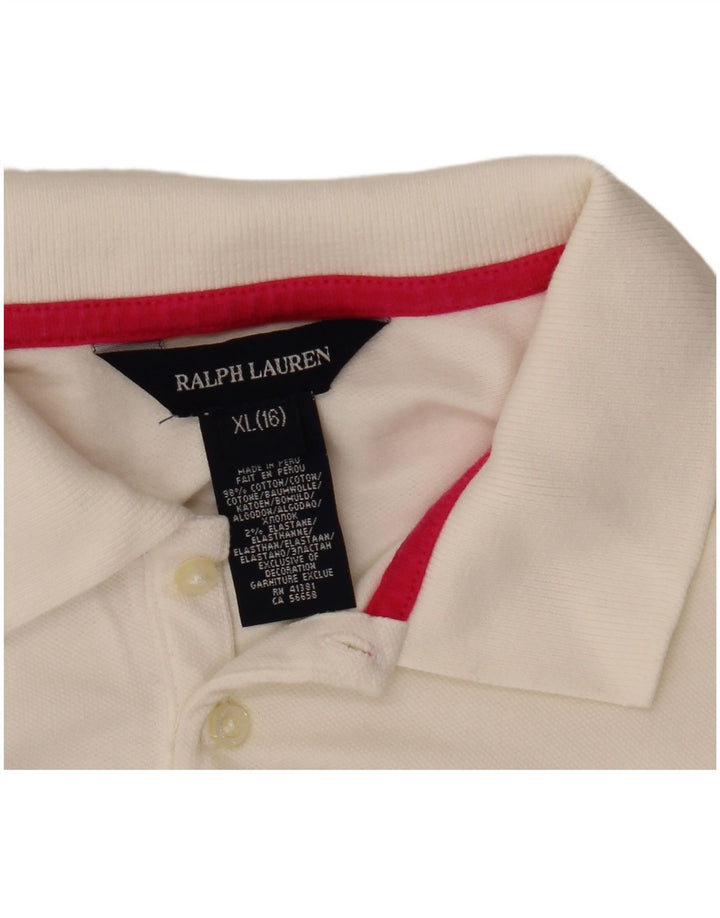 Ralph Lauren Langarm-Poloshirt für Mädchen, 13–14 Jahre, XL, weiße Baumwolle