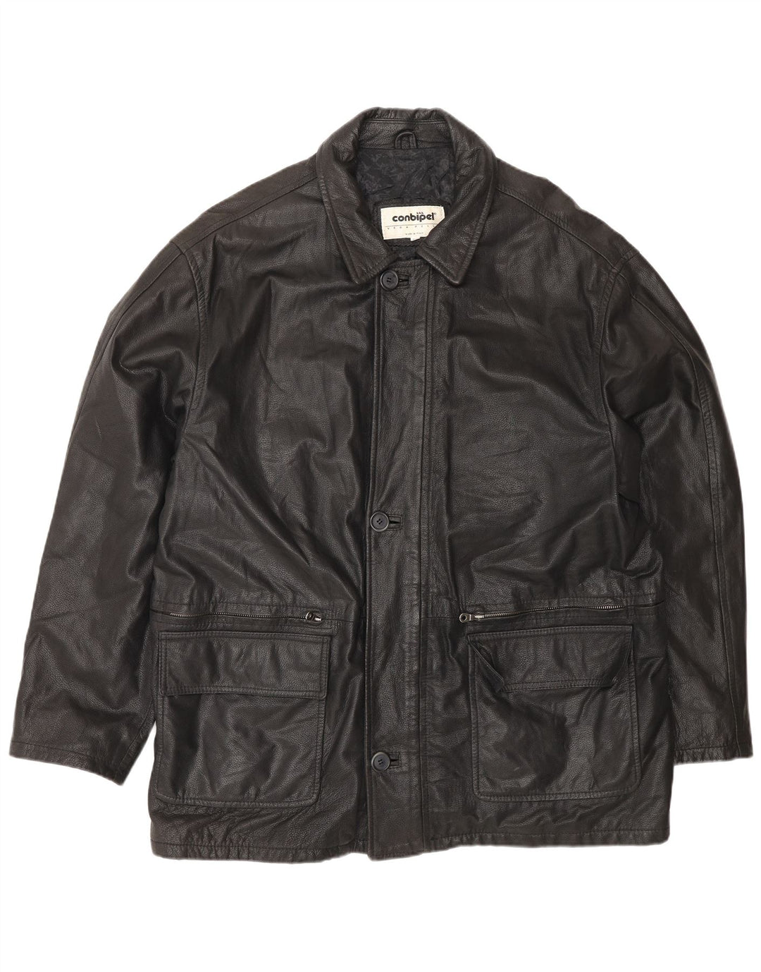 Conbipel Herren Lederjacke IT 56 2XL Schwarzes Leder