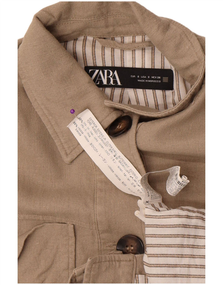 Zara Damen Crop Übergroße Bomberjacke UK 10 Small Beige Leinen