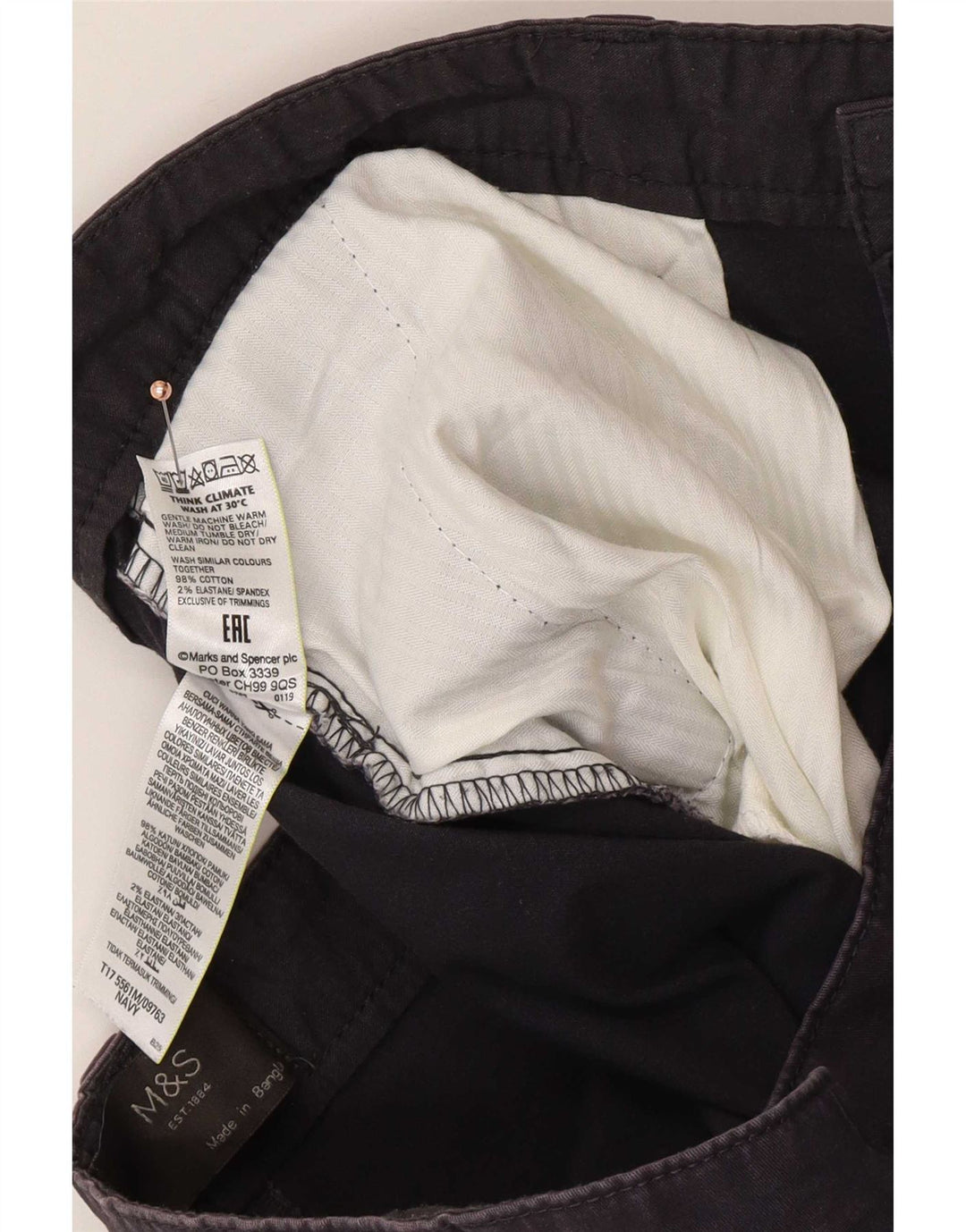 Marks & Spencer Herren-Chinoshorts W36, Größe L, Marineblau, Baumwolle