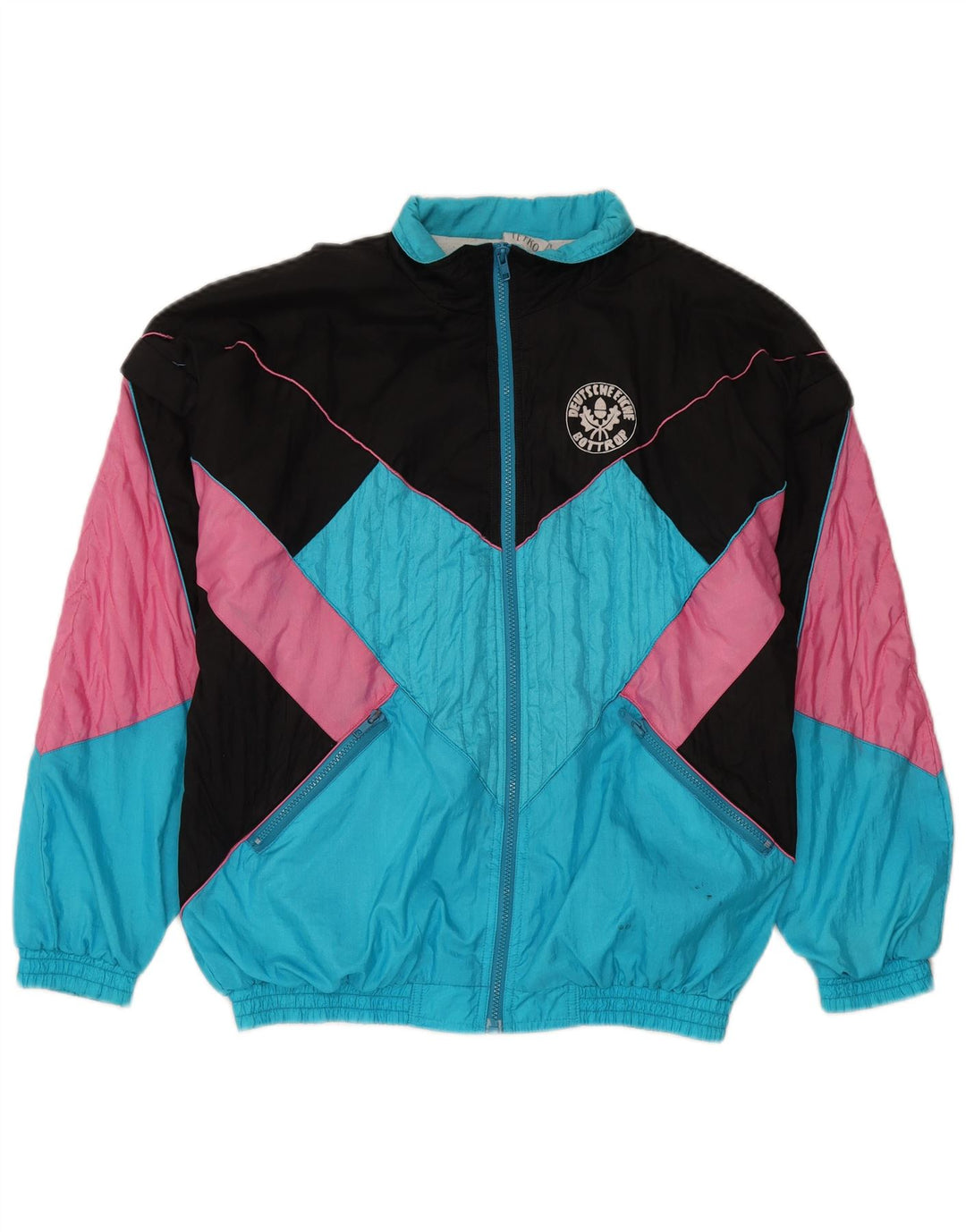 Vintage Herren-Trainingsanzug-Top-Jacke aus mittelblauem Colourblock-Nylon