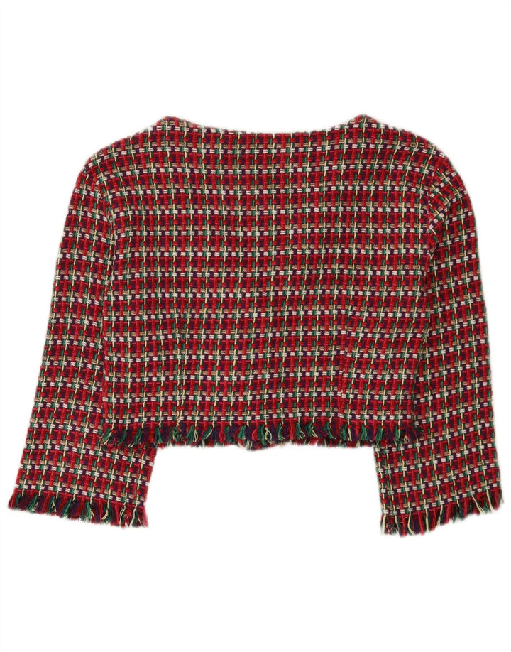 Zara Damen Bolerojacke UK 12 Mittelrot karierte Baumwolle