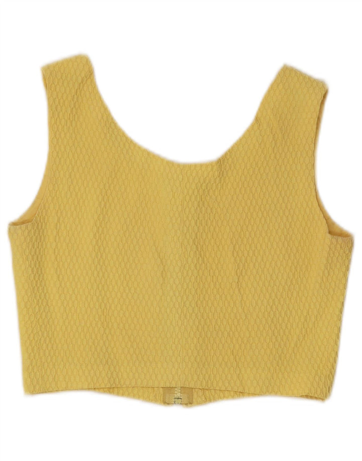 VINTAGE Damen Ärmelloses Crop Top UK 10 Small Gelb