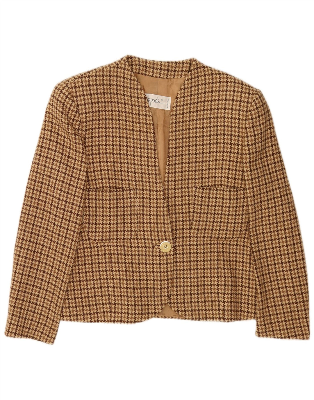 Maska Damen-Blazer mit 3/4-Ärmeln, IT 44, Mittelbeige mit Hahnentrittmuster