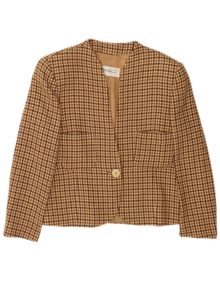 Maska Damen-Blazer mit 3/4-Ärmeln, IT 44, Mittelbeige mit Hahnentrittmuster