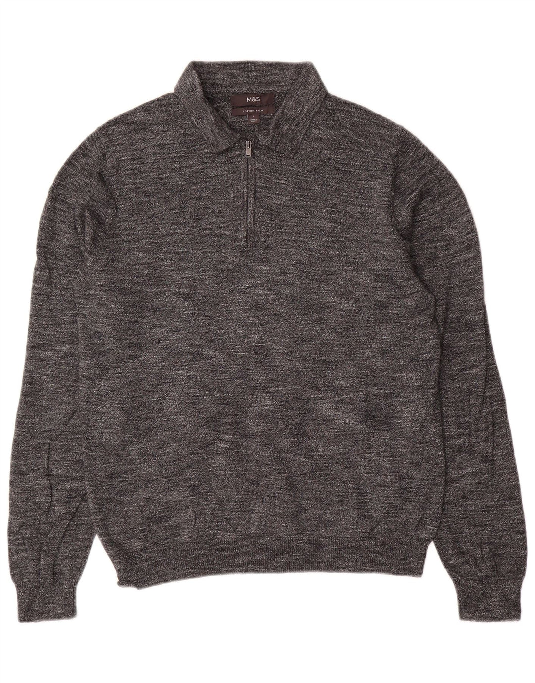 Marks & Spencer Herren-Pullover mit Rollkragen, Größe S, grau gefleckte Baumwolle